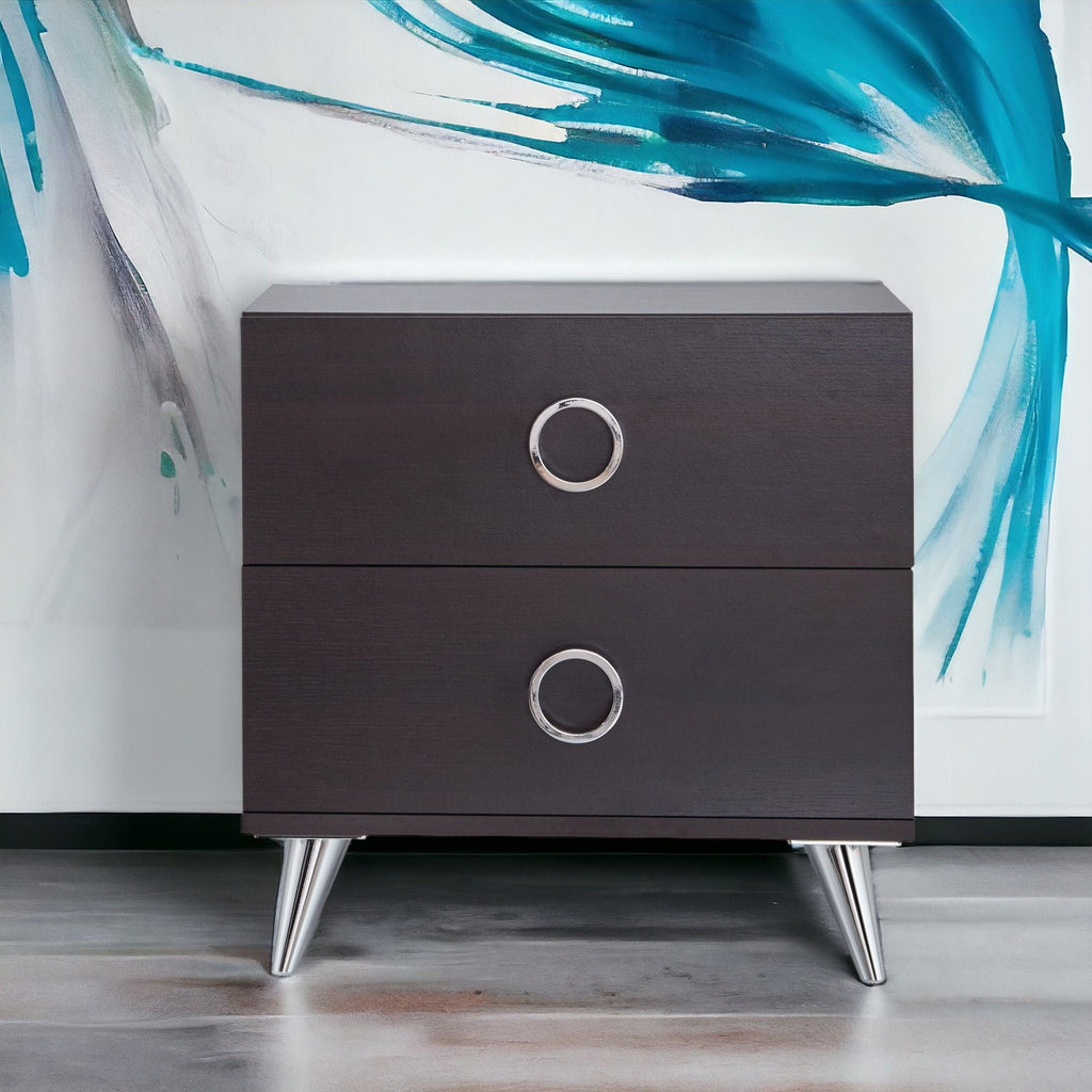 Espresso Wood Accent Nightstand with Storage Drawers - Dark Brown