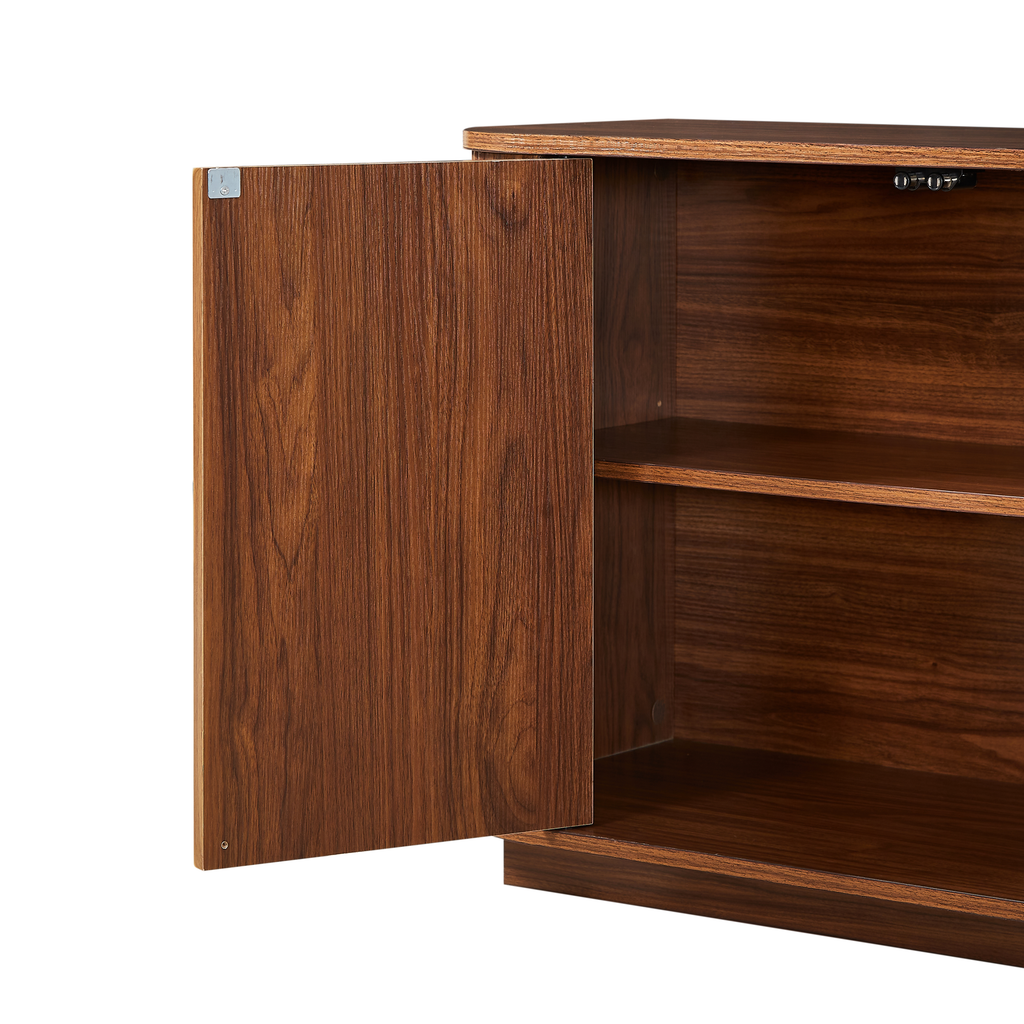Walnut Sideboard Storage Cabinet with Wave Pattern - 64" Wide