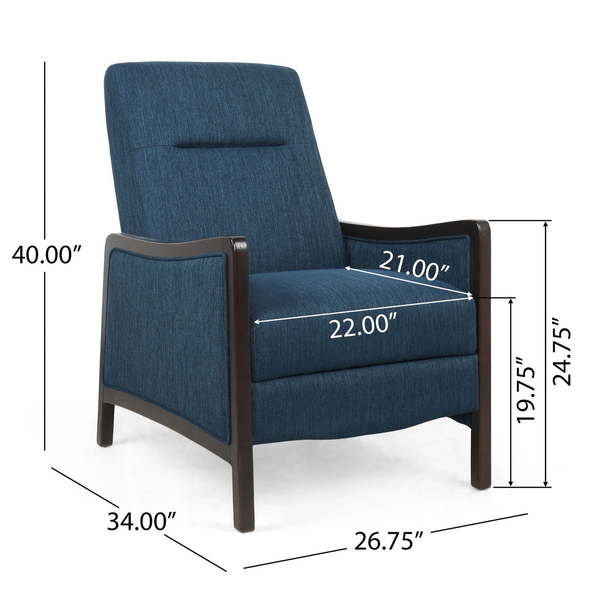 Drury Contemporary Fabric Upholstered Pushback Recliner with Birch Wood Legs - Blue or Beige