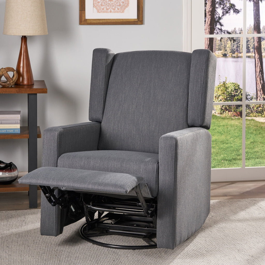 Landau Contemporary Fabric Upholstered Swivel Recliner with Manual Lever - Dark Gray