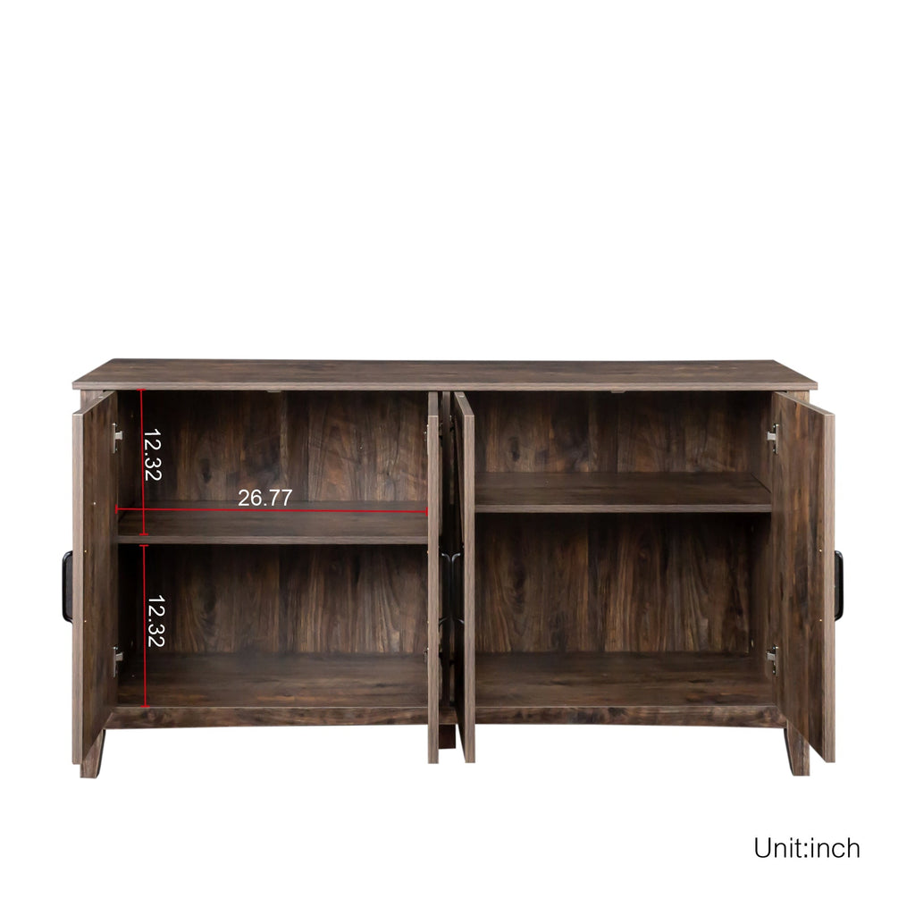 Cabinet with 4 Doors and 4 Open Shelves Freestanding Sideboard - Melamine Finish