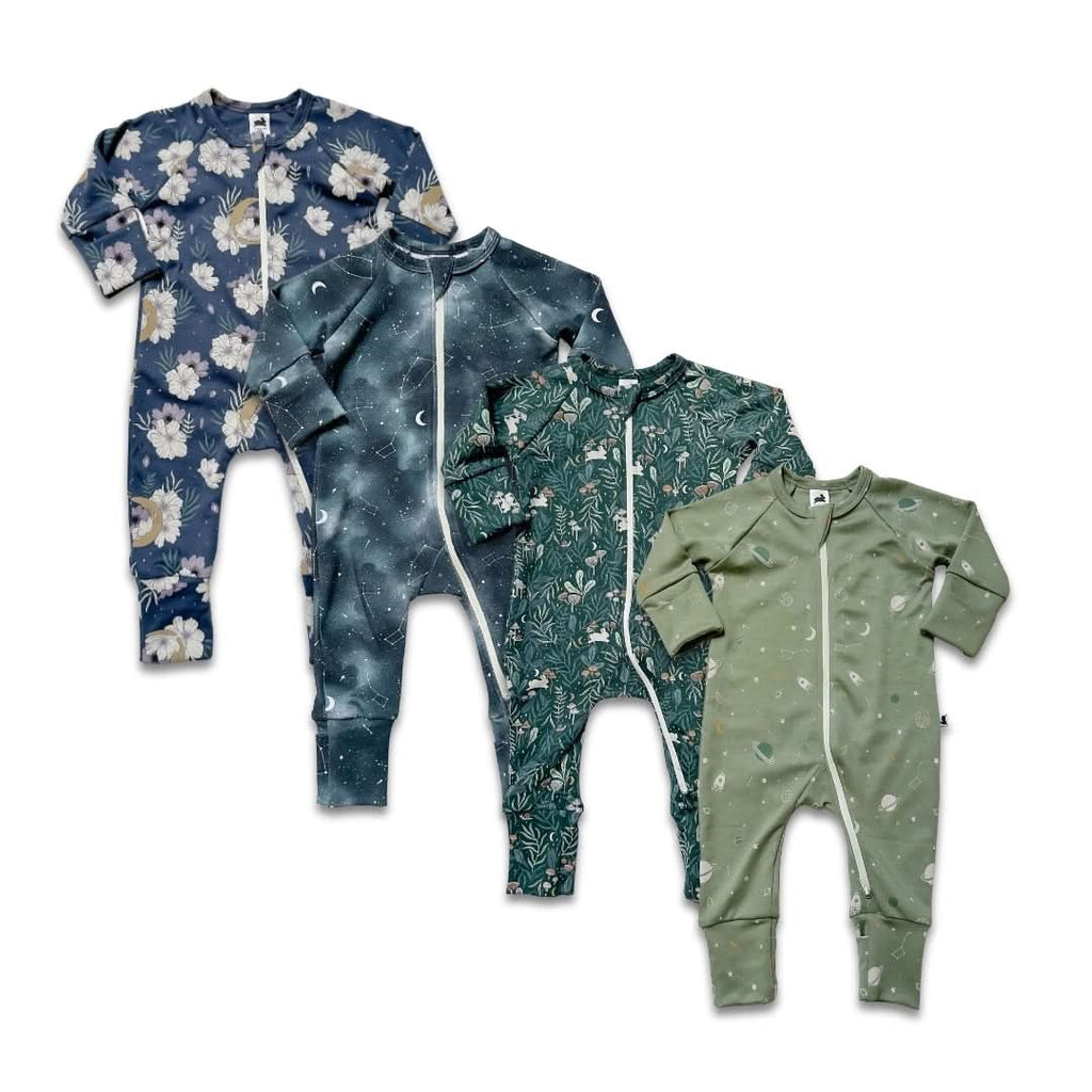 Bamboo Baby Zipper Footed Bodysuit | Outer Space