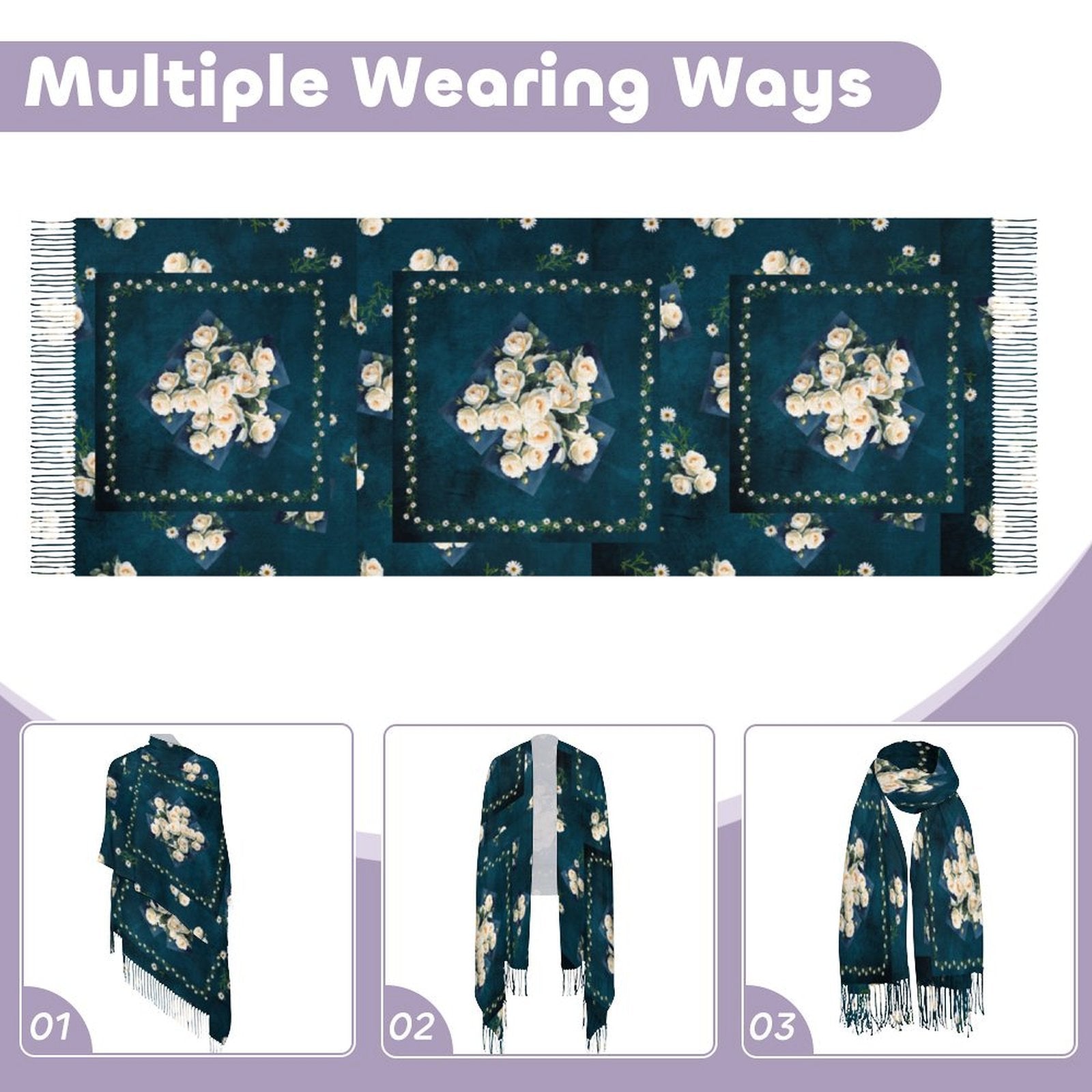 Floribunda & Indigo Panel Tassel Scarf - Exclusive Design