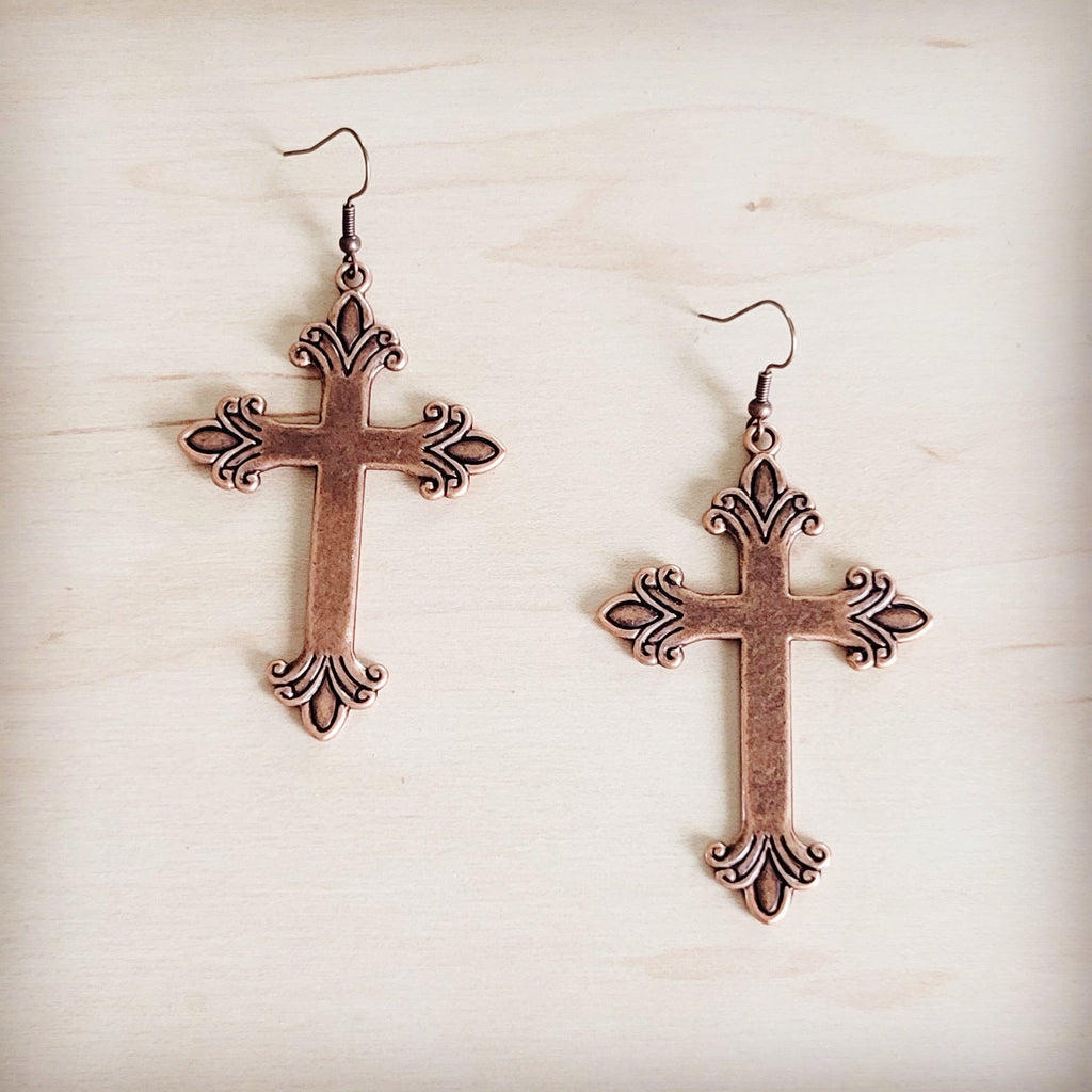 Burnished Copper Cross Earrings 200br