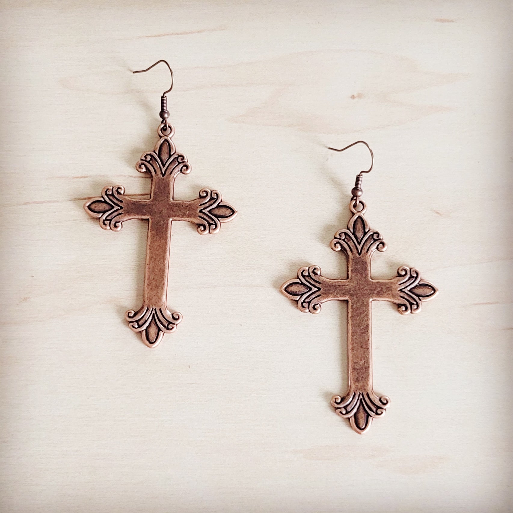 Burnished Copper Cross Earrings 200br