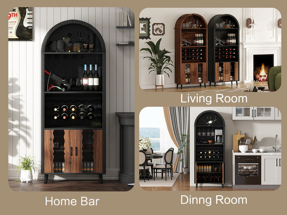 71' Farmhouse Arched Wine Bar Cabinet