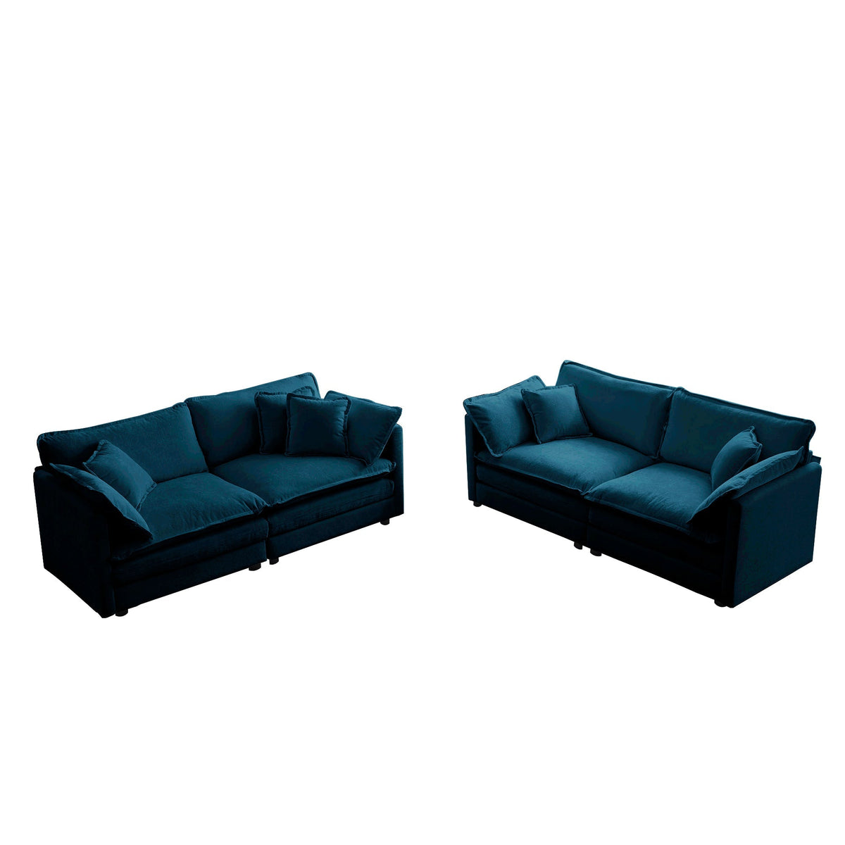 Blue Chenille Sofa Set with Solid Wood Frame - 2 Piece