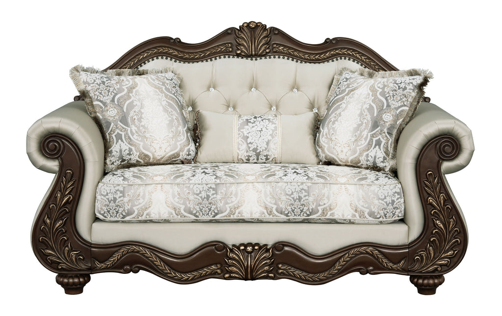 Pierce Loveseat With 3 Pillows - Beige / Cherry