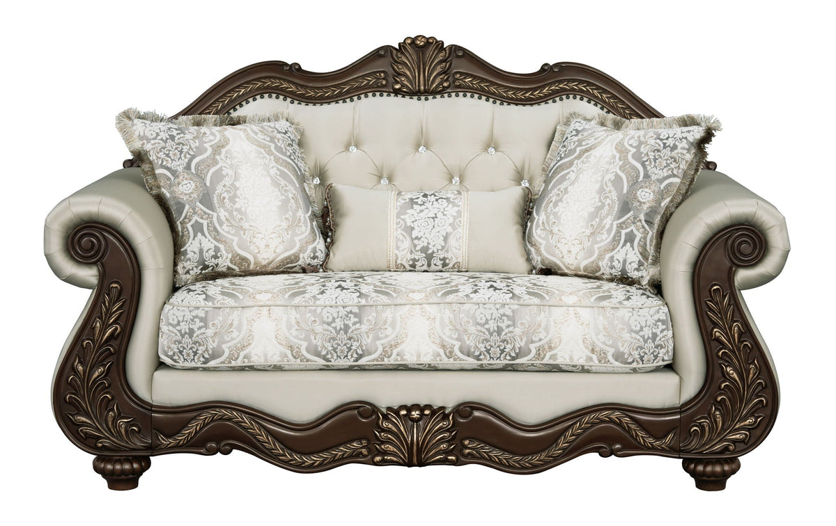 Pierce Loveseat With 3 Pillows - Beige / Cherry