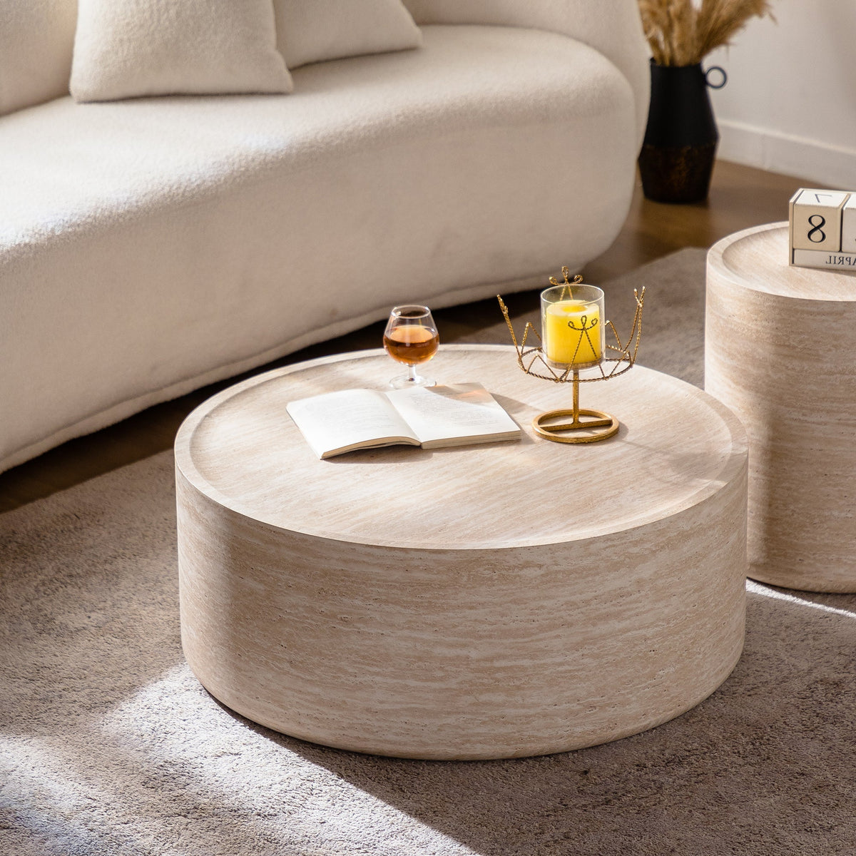 31.5'' Round Coffee Table with Mars Pattern Top - Beige