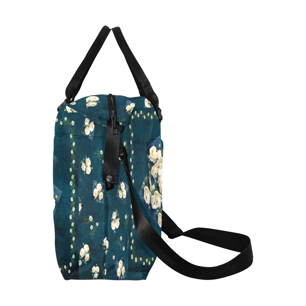 Cream Roses Daisy Chain Smaller Duffle Travel Bag — Back Alley Exclusive