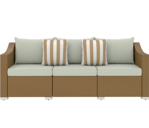 Rattan Wicker Outdoor Sofa with Cushions and Throw Pillows