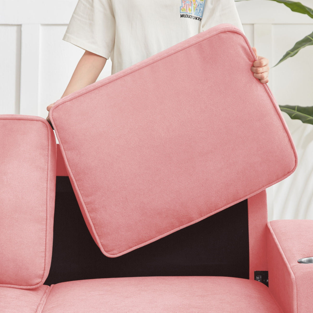 Modern Snowfleece Fabric 3 Seater Sofa With Cup Holder