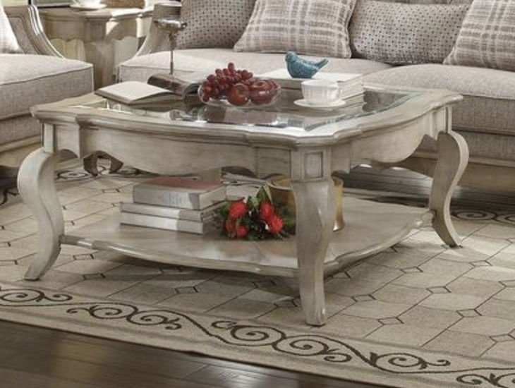 Chelmsford Clear Glass Coffee Table with Beveled Top and Shelf – Taupe