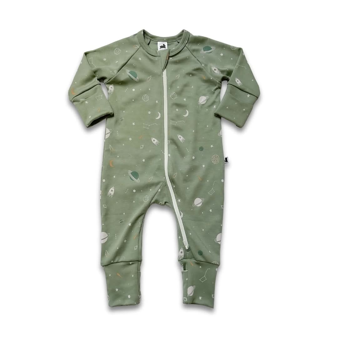 Bamboo Baby Zipper Footed Bodysuit | Outer Space