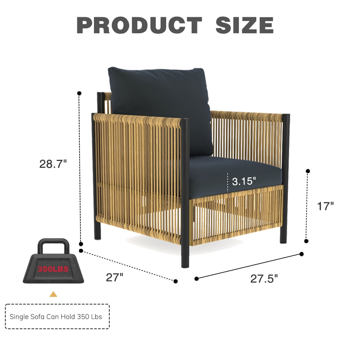 Brown PE Wicker Outdoor Sofa Set with Removable Grey Cushions - 2 Pieces