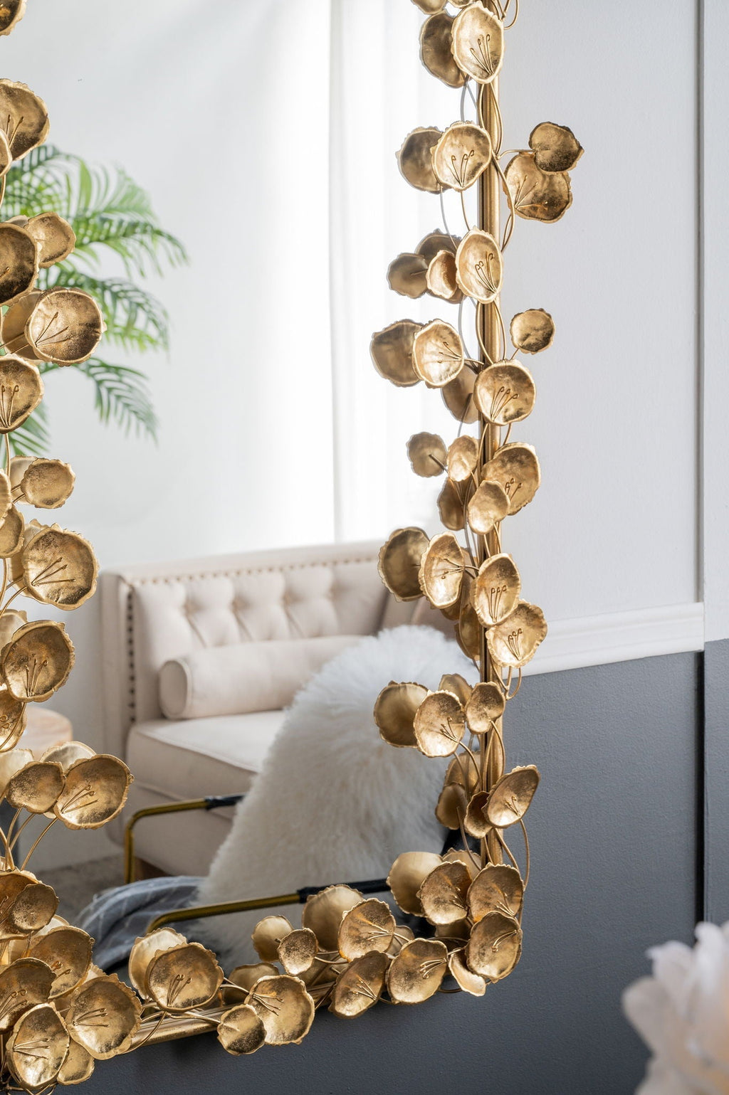 Full Length Floor Mirror with Gold Leaf Accents - Gold
