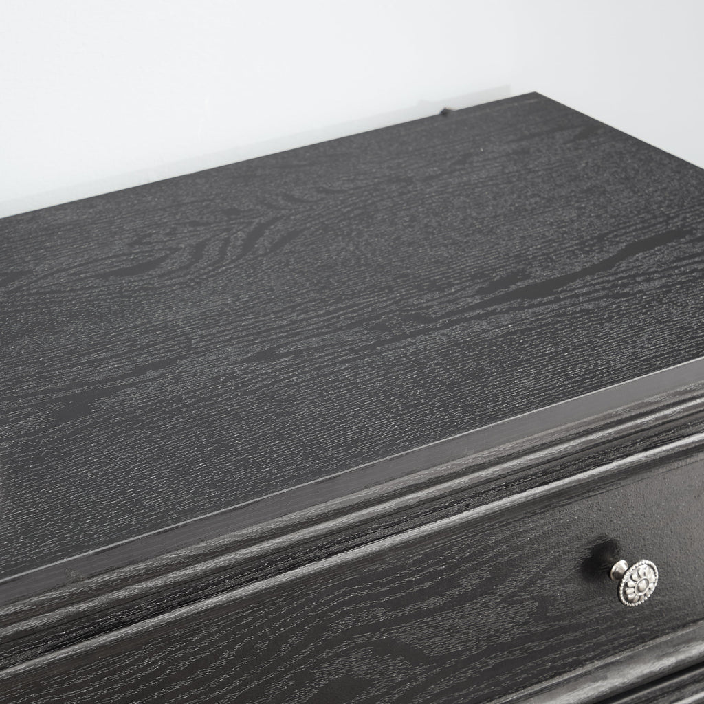 Modern 5-Drawer Black Dresser with Metal Handles - Black