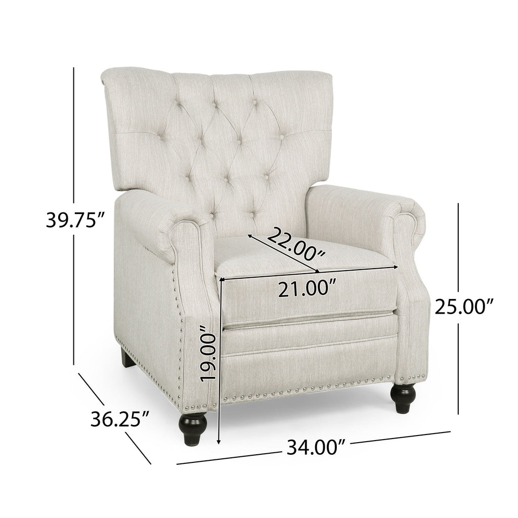 Welch Contemporary Tufted Pushback Recliner with Nailhead Trim - Beige or Light Brown