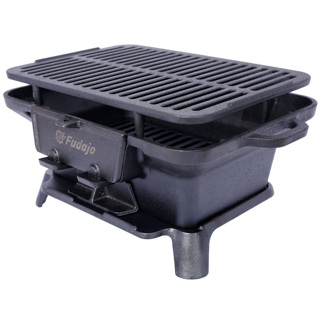 Oval Cast Iron Grill with Enamel Coating - Charcoal Tabletop Skillet