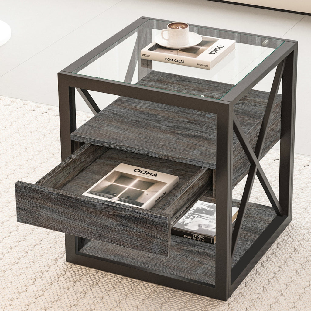 Modern End Tables with Drawer - Set of 2 Nightstands