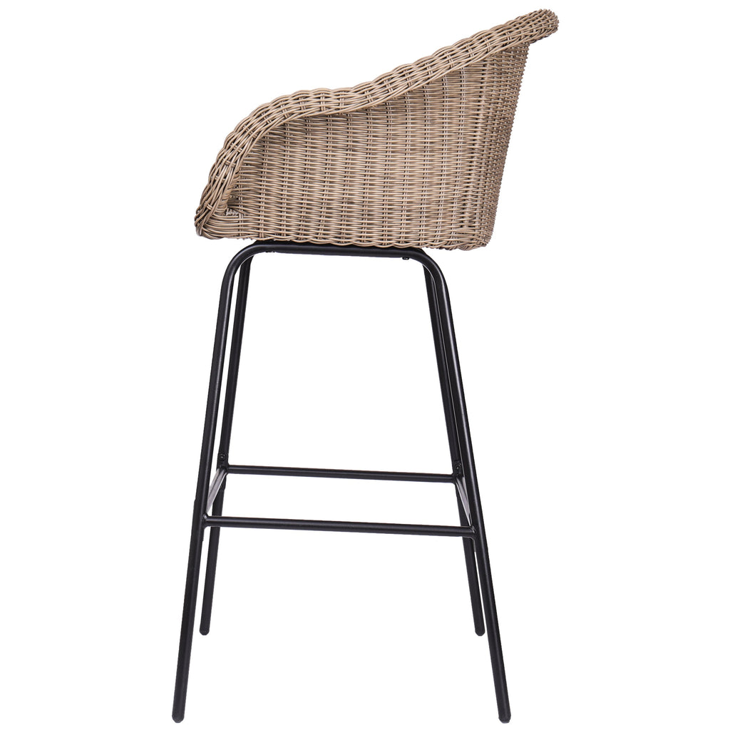 Light Brown Outdoor Metal Wicker Barstool Set of 2 with Iron Frames