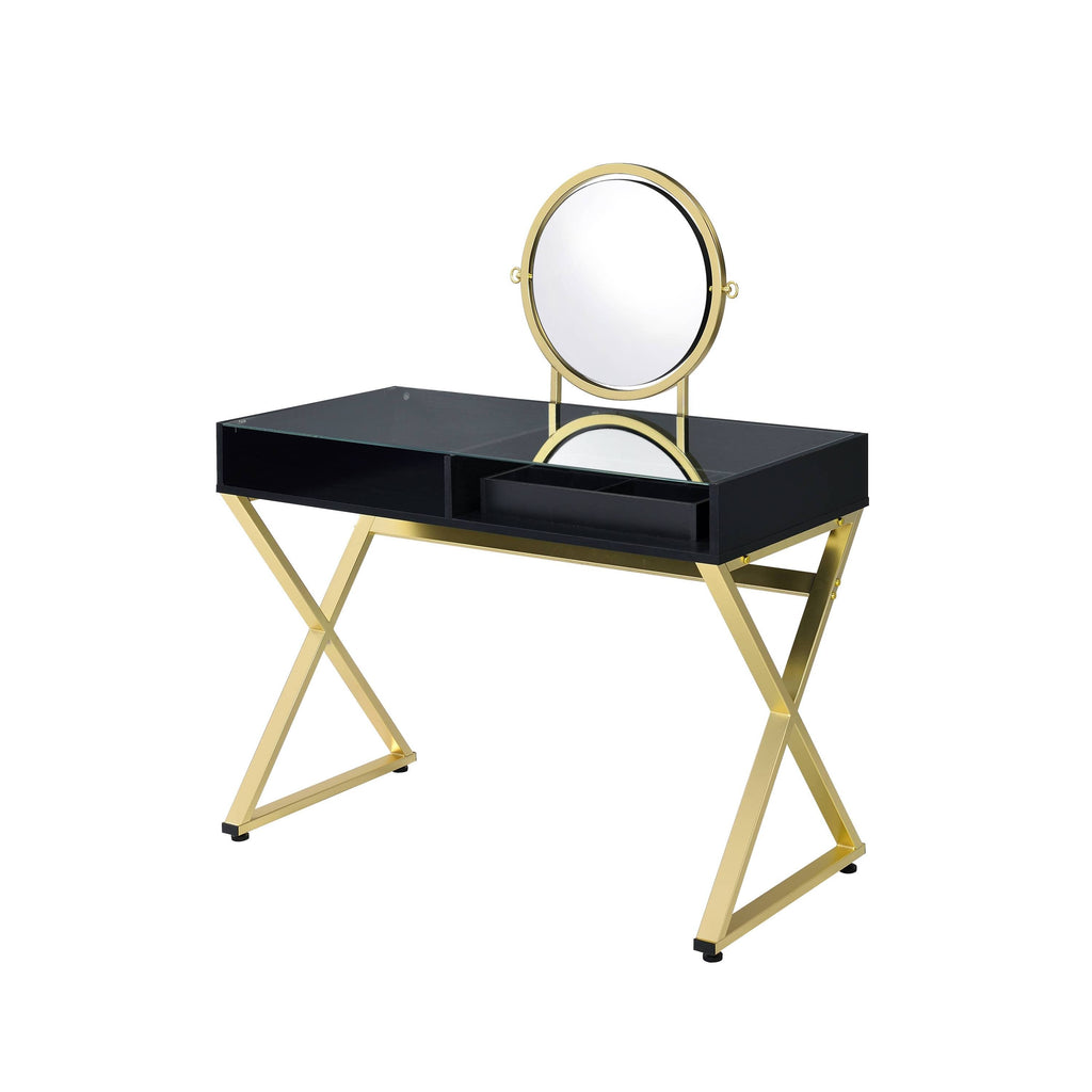 Black & Gold Finish Vanity Desk
