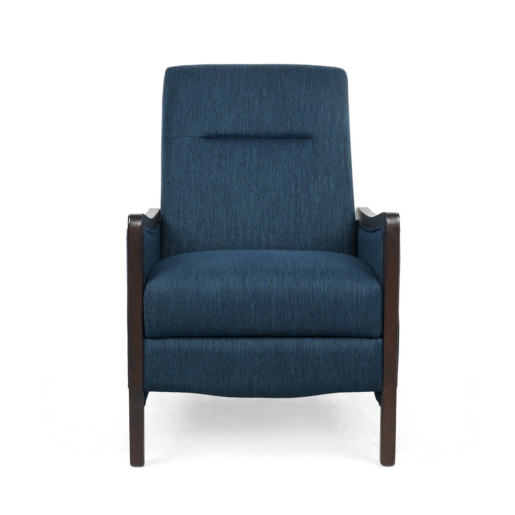 Drury Contemporary Fabric Upholstered Pushback Recliner with Birch Wood Legs - Blue or Beige