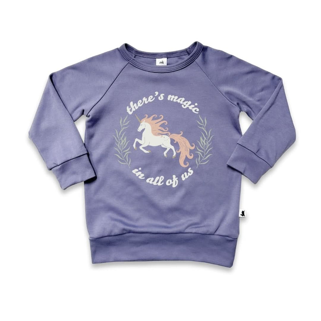 Baby/Kids' Graphic Bamboo Raglan Sleeve Pullover | Theres Magic In All Of Us In Dusty Lilac