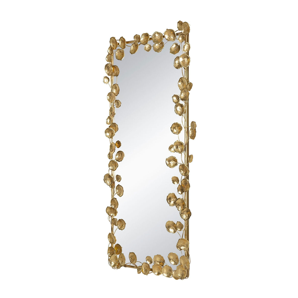 Full Length Floor Mirror with Gold Leaf Accents - Gold