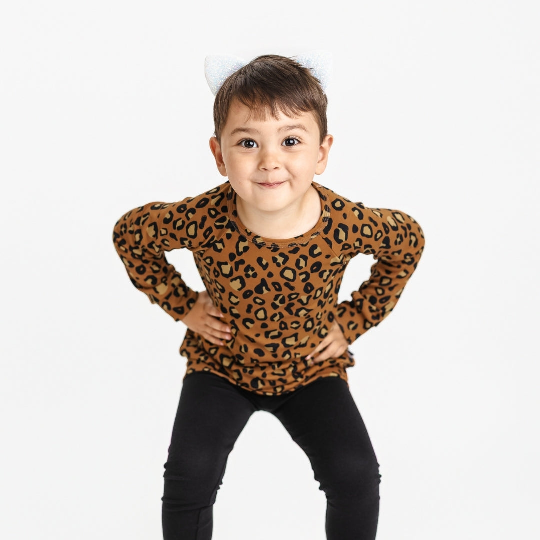 Baby/Kids' Bamboo All-Over Print Raglan Pullover | Bronze Leopard