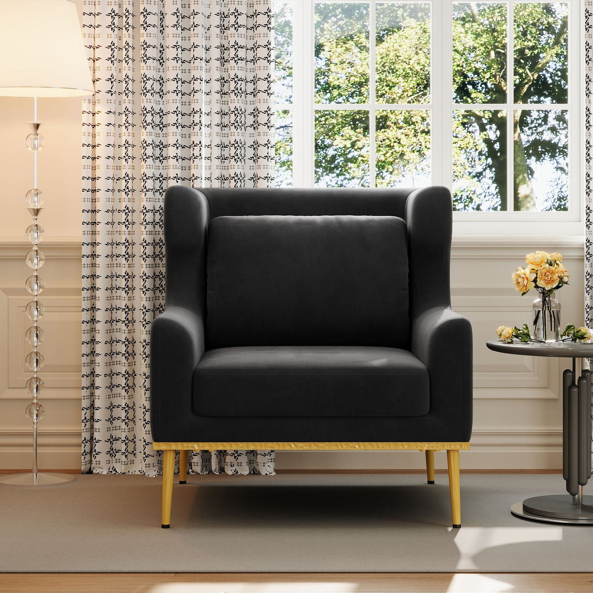 Elegant Curved Armrest Accent Armchair