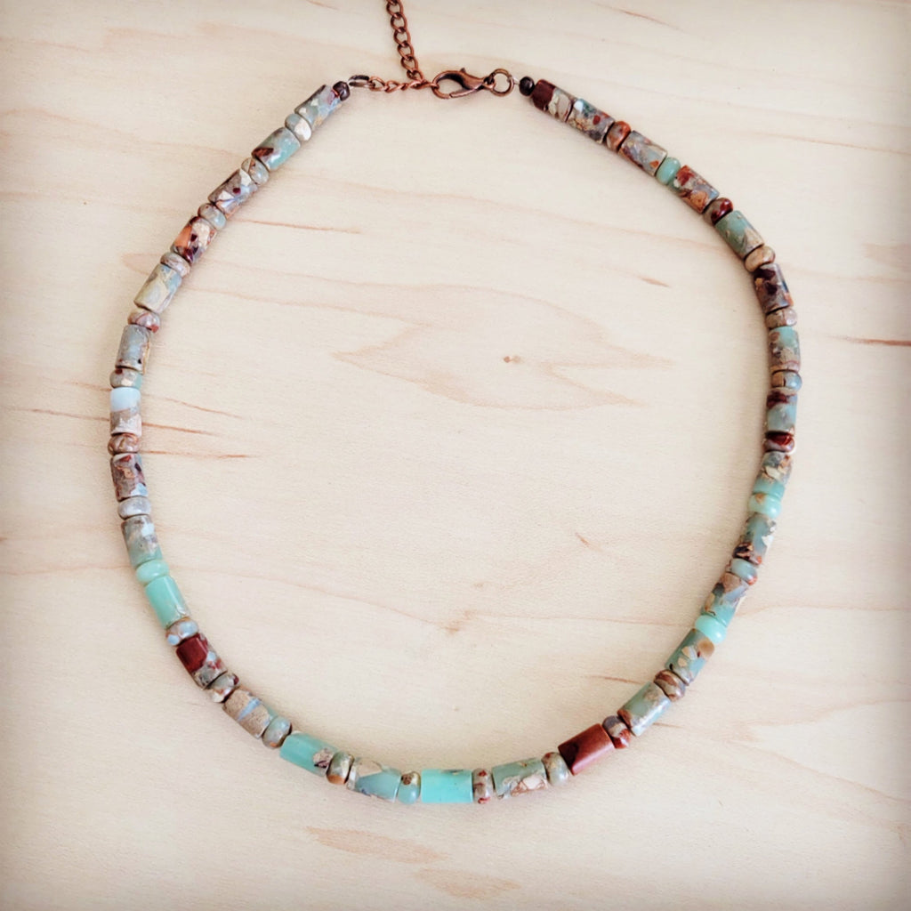 Genuine Aqua Terra Collar Length Barrel Beaded Necklace 263b