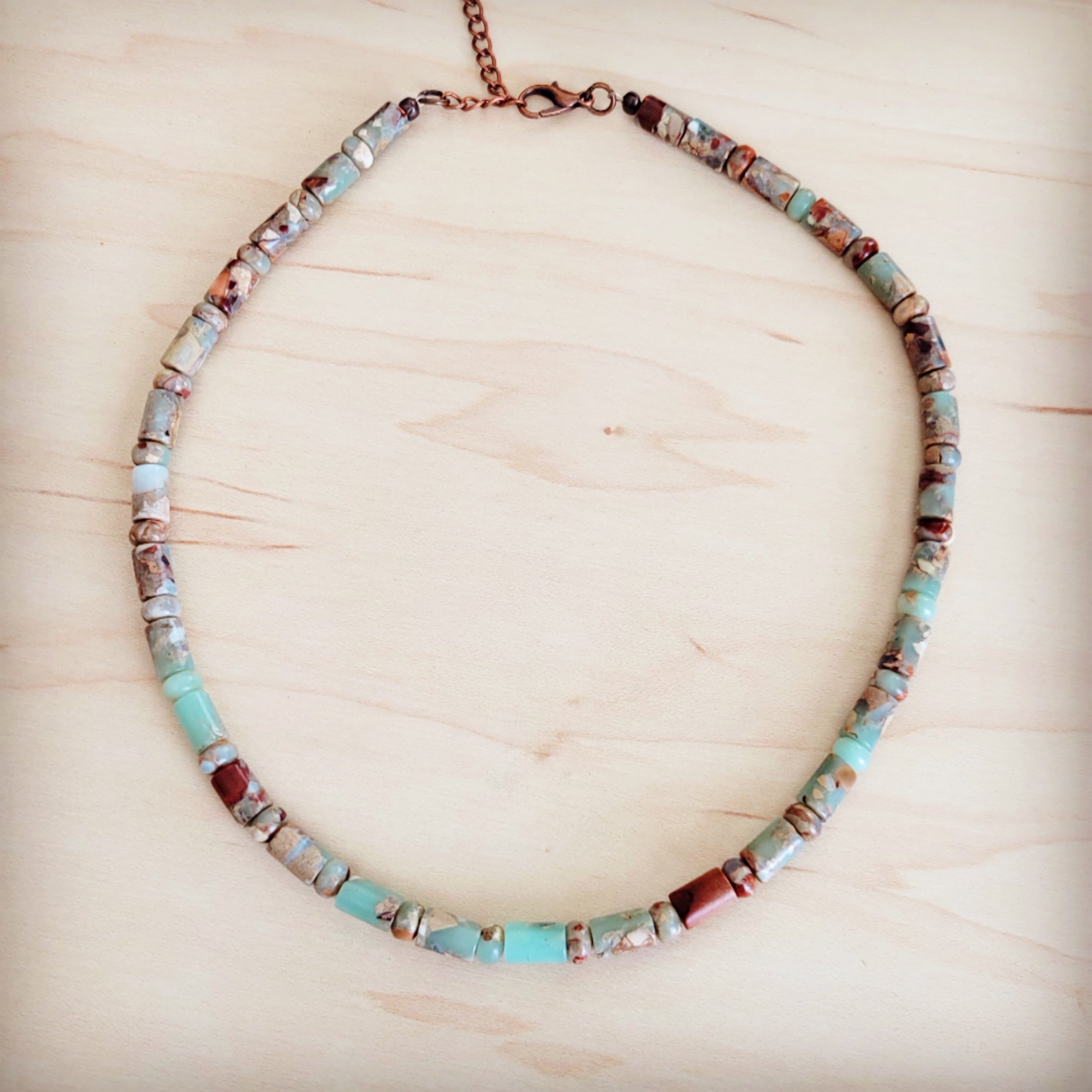 Genuine Aqua Terra Collar Length Barrel Beaded Necklace 263b