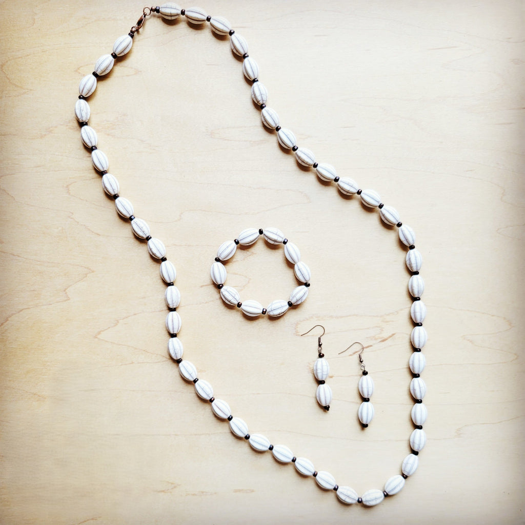 **White Turquoise Melon Beaded Stretch Bracelet 809h