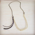 Double Strand Champagne Pearl Beaded Necklace, Leather Tassel  264s