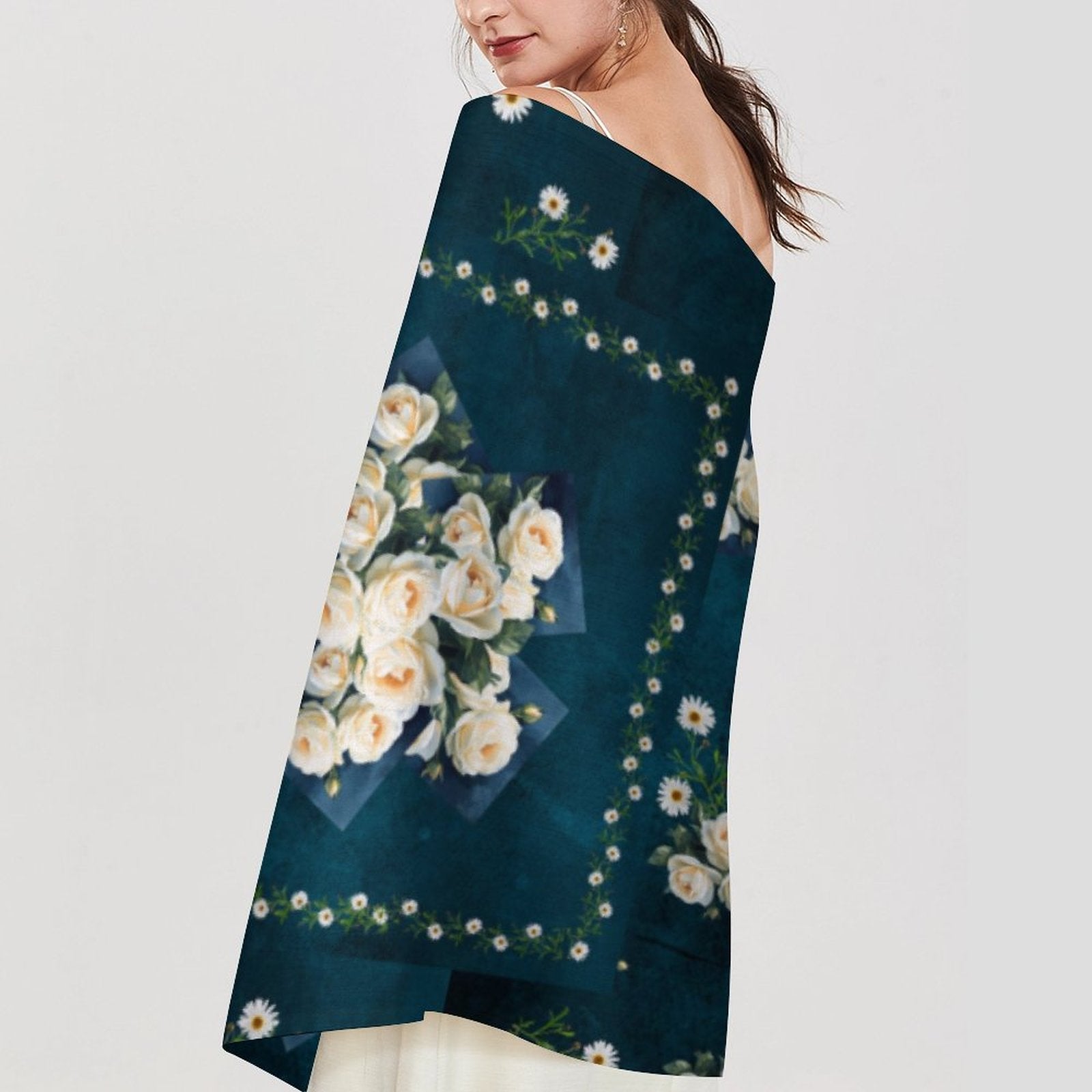 Floribunda & Indigo Panel Tassel Scarf - Exclusive Design