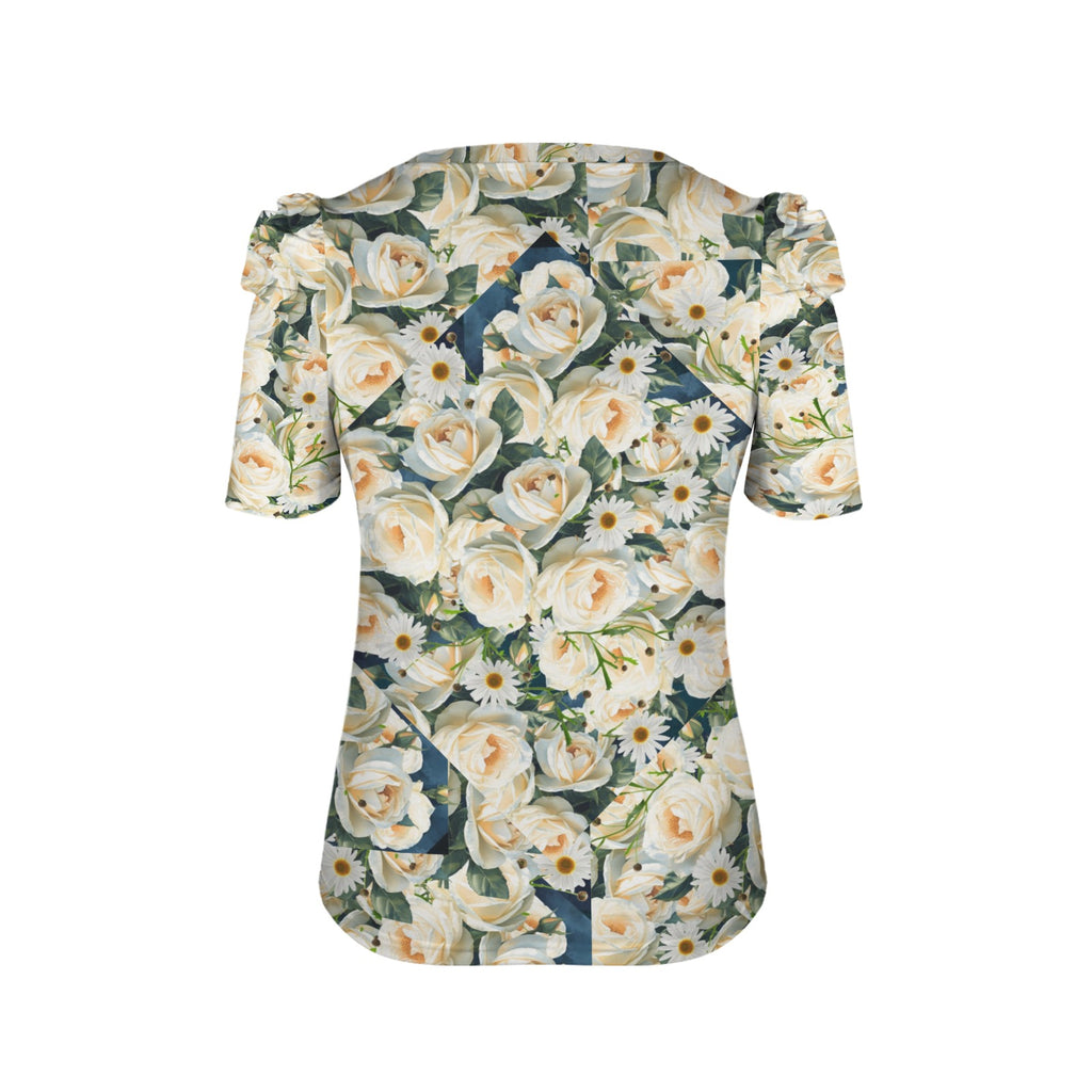 Floribunda and Indigo Puff Sleeve Top - Back Alley Exclusive
