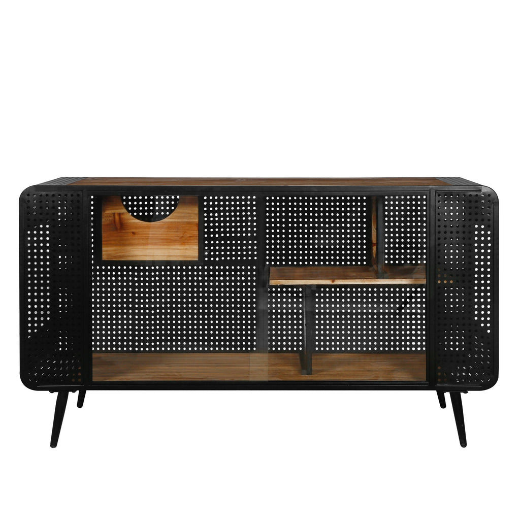 Modern Spacious Cat House with Fir Wood and Iron Frame - Black & Brown