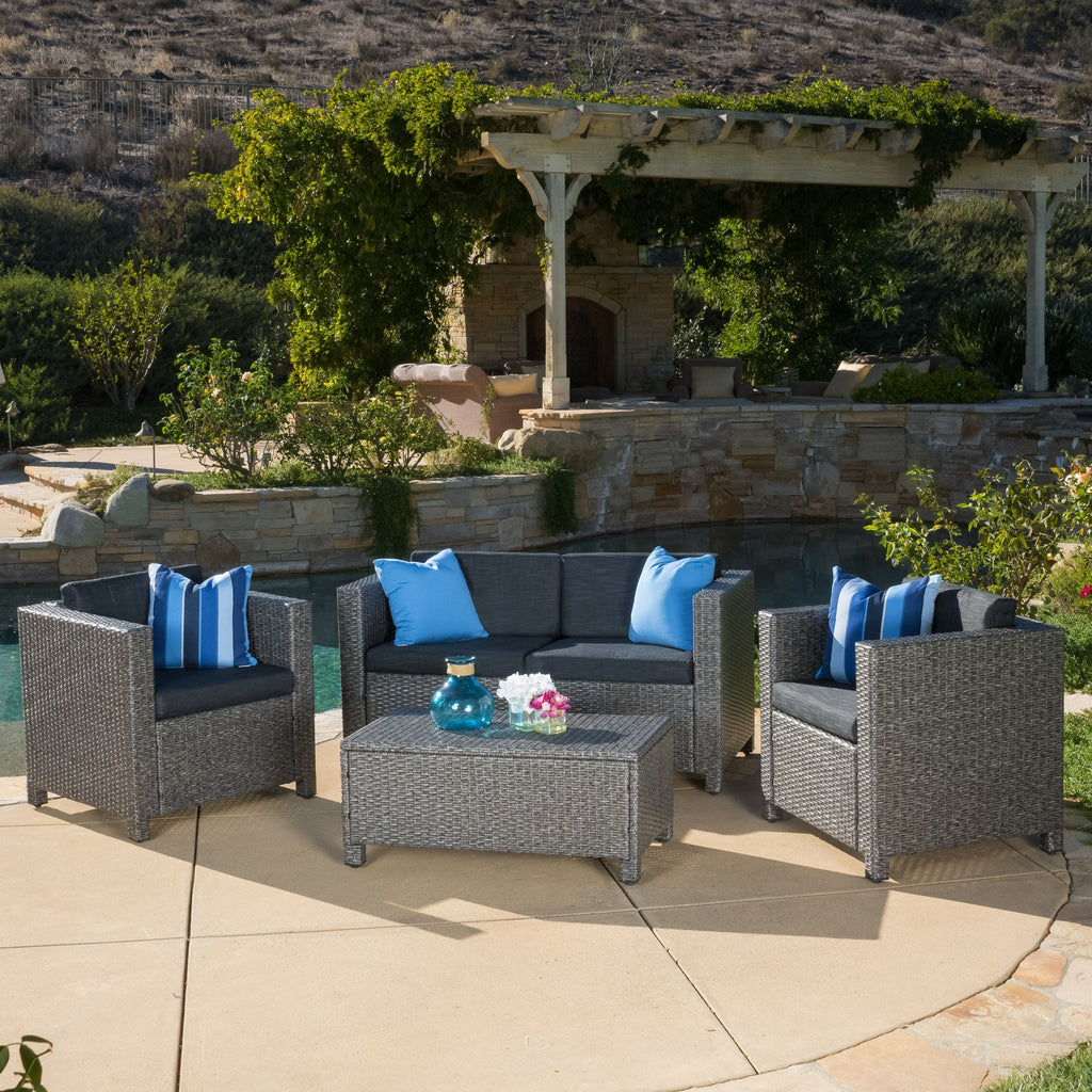 Puerta 4-Piece Outdoor Furniture Set with Water-Resistant Cushions - Rattan