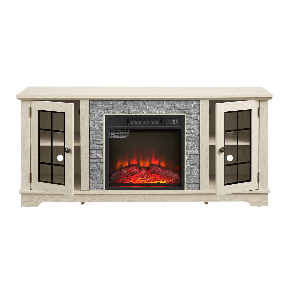 58" Modern TV Stand with Electric Fireplace and Storage - White