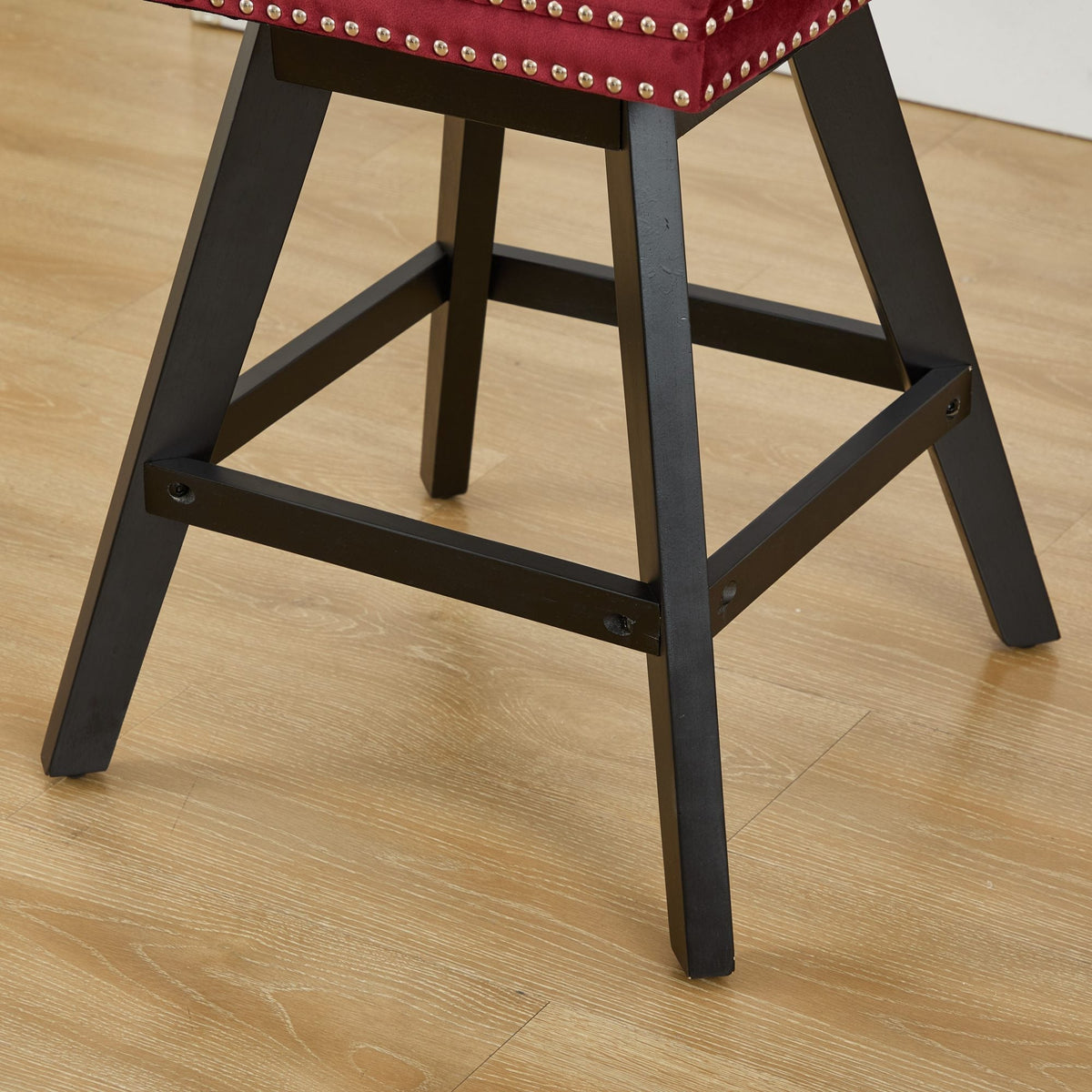 Swivel Velvet Barstools with Button Tufted Decoration - Set of 2 with 360° Swivel - Wine Red