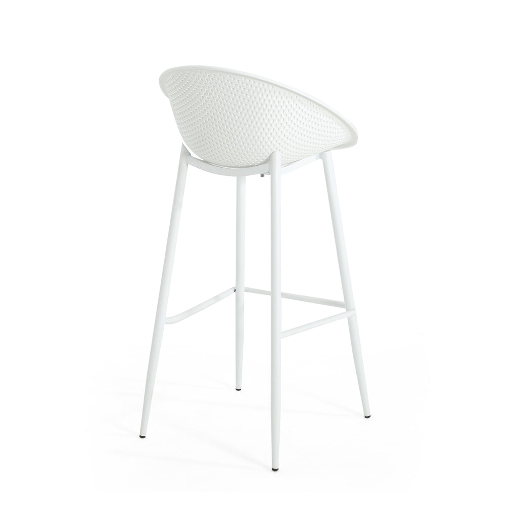 Modern Gable Outdoor Barstool Set of 2 with Perforated Design - White
