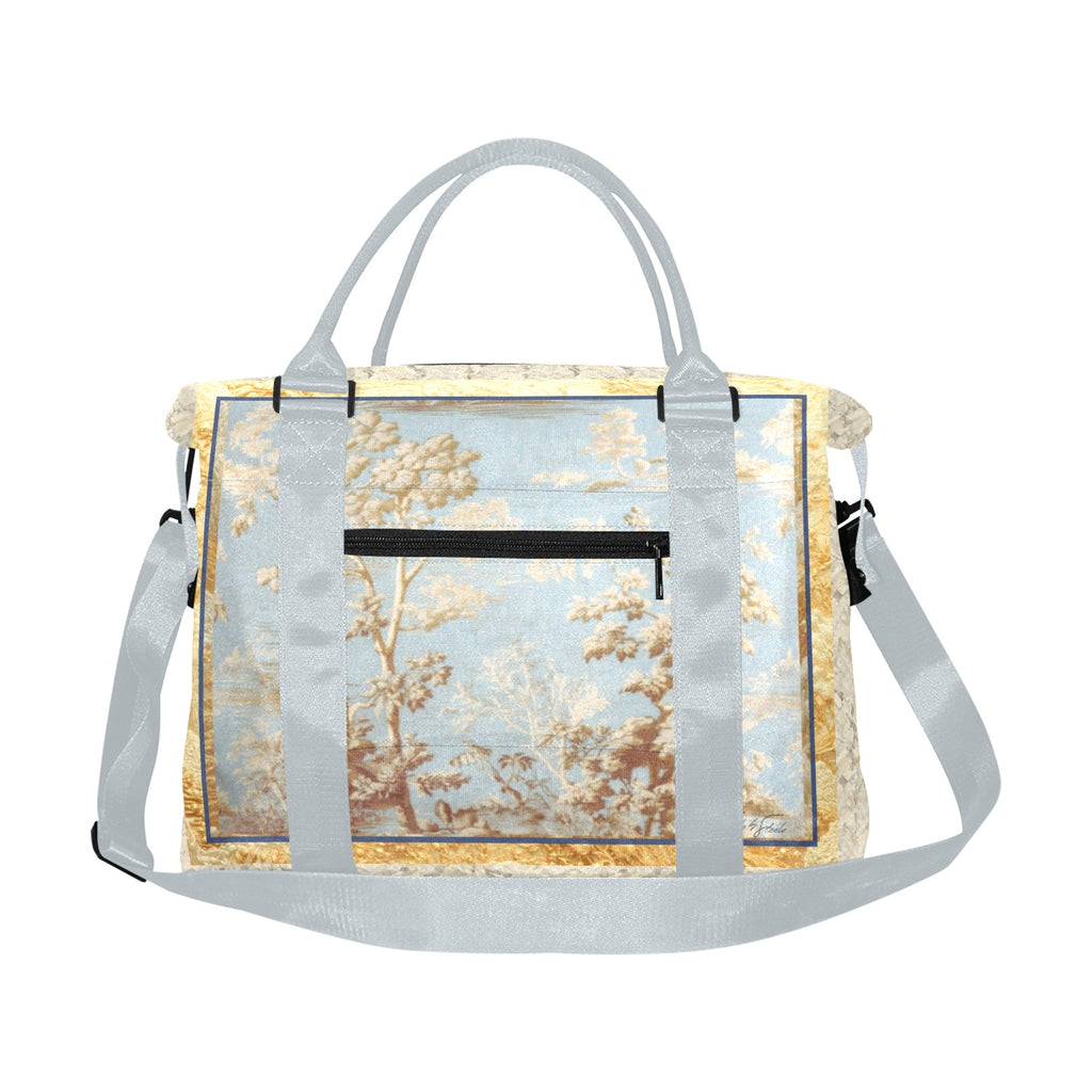 Gold Tapestry Blue Toile Smaller Duffle Travel Bag — Back Alley Exclusive