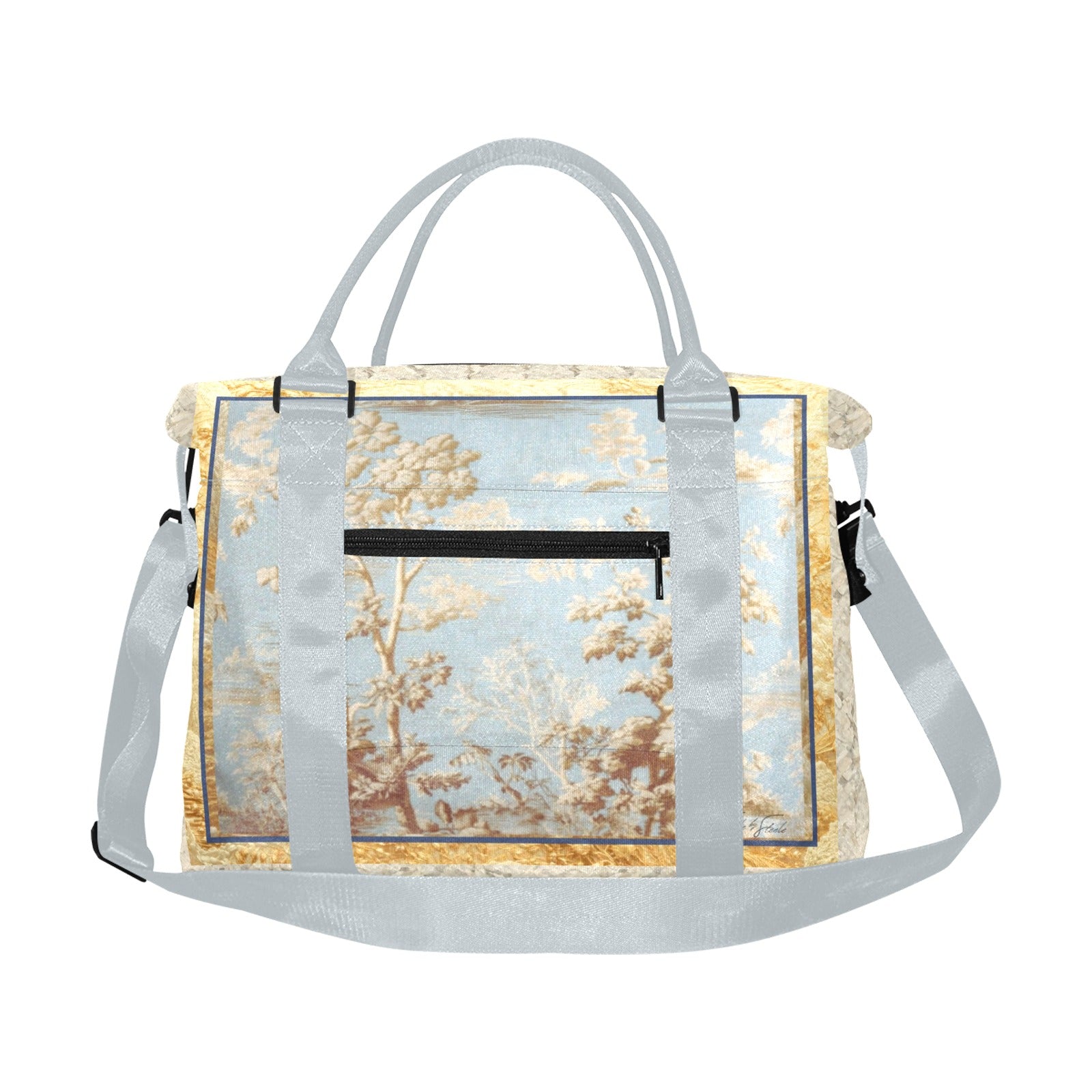 Gold Tapestry Blue Toile Smaller Duffle Travel Bag — Back Alley Exclusive
