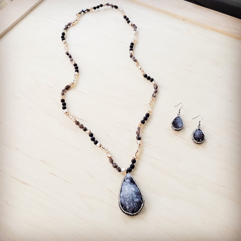 **Sparkling Black Druzy Drop Earrings 219cu