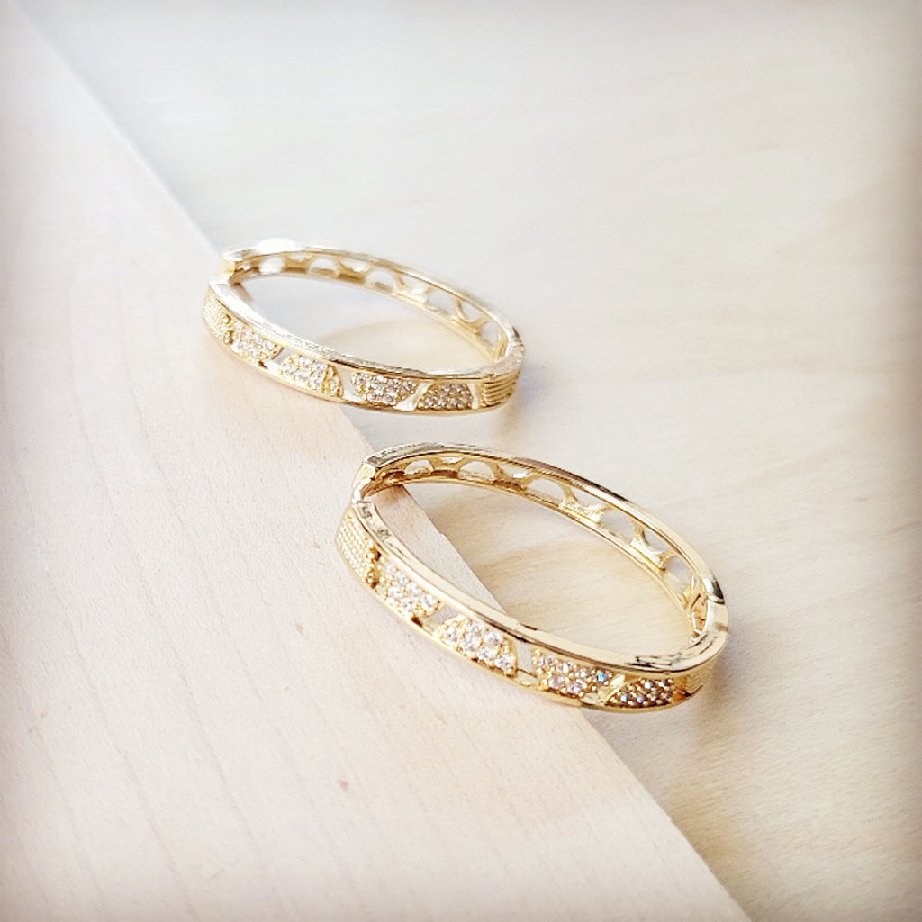 **Geometric Sparkle Statement Gold Hoop Earrings 219ck
