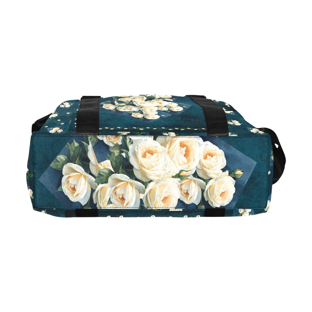 Cream Roses Daisy Chain Smaller Duffle Travel Bag — Back Alley Exclusive