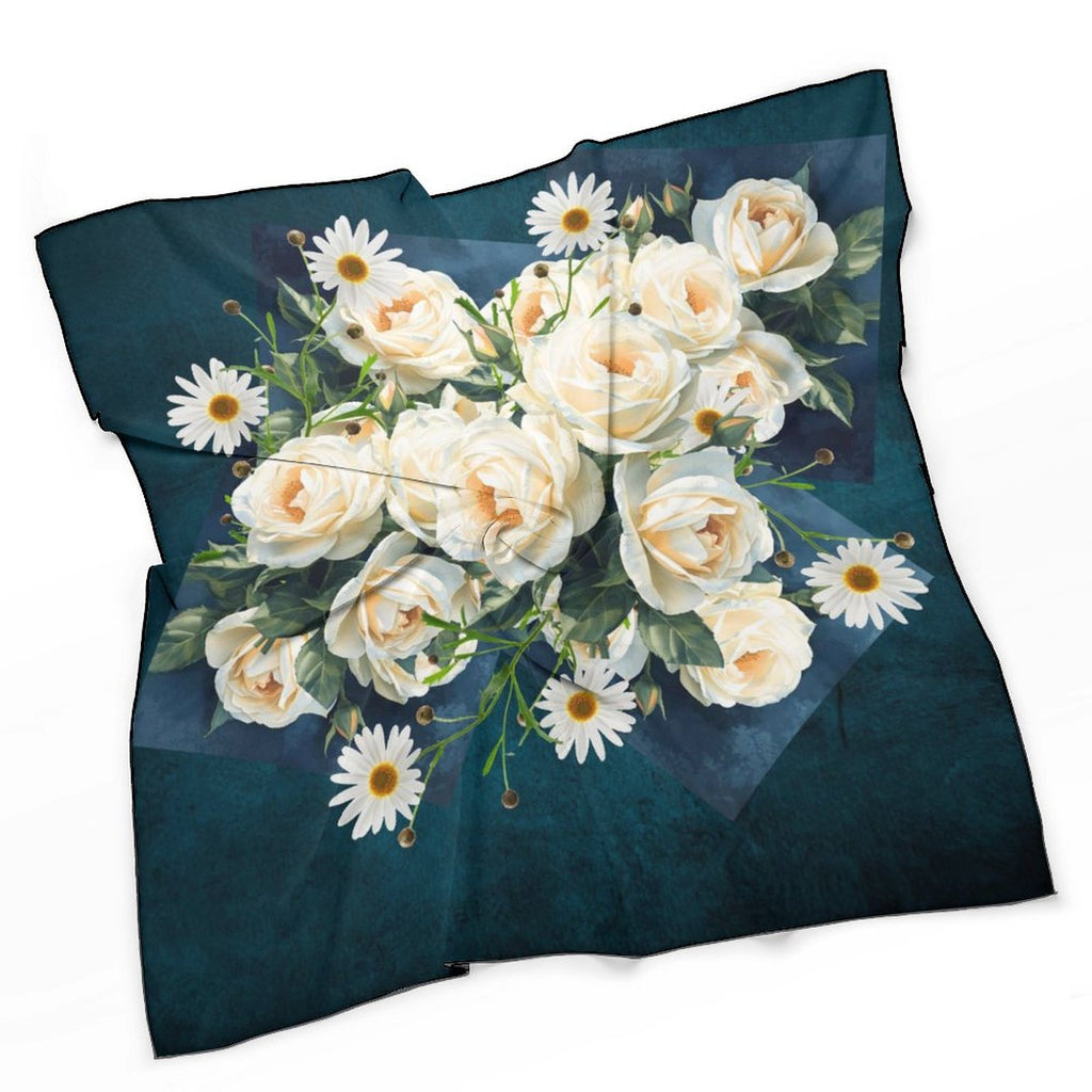 Floribunda & Indigo Square Scarf - 27" Silk-Feel