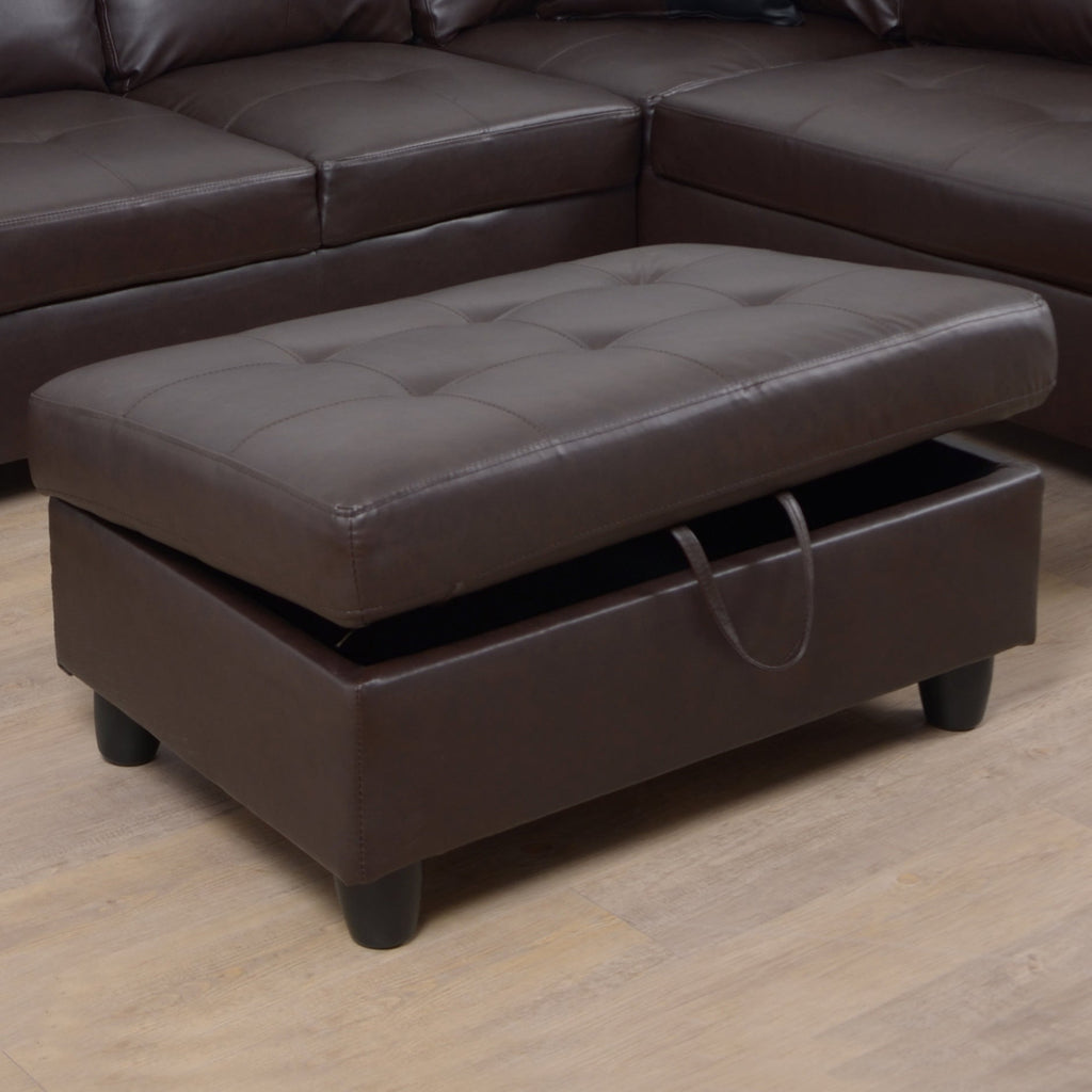 Brown Faux Leather Sectional Sofa Set with Left-Facing Chaise - Brown